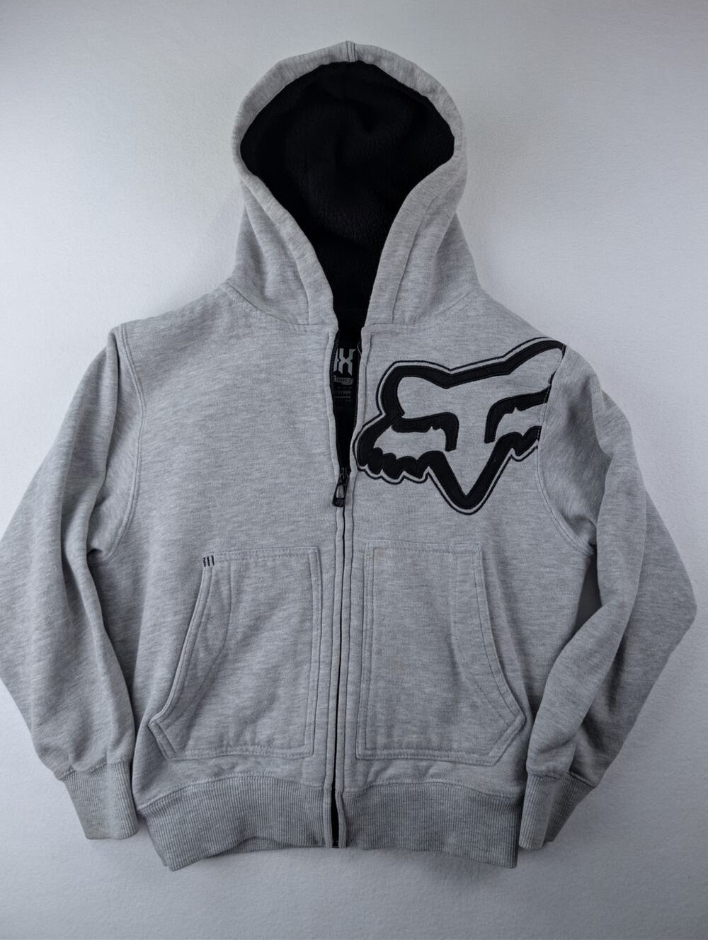 Fox Racing Created to Destroy Sherpa Lined Zip Hoodie Gray Black Y2K Moto S